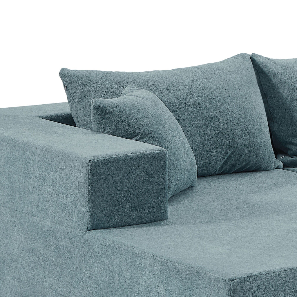 Canapé sectionnel 3 places en forme de L en tissu bleu de 107,48 po avec méridienne et coussins de 16,53 po, combinaison gratuite de 2 pièces