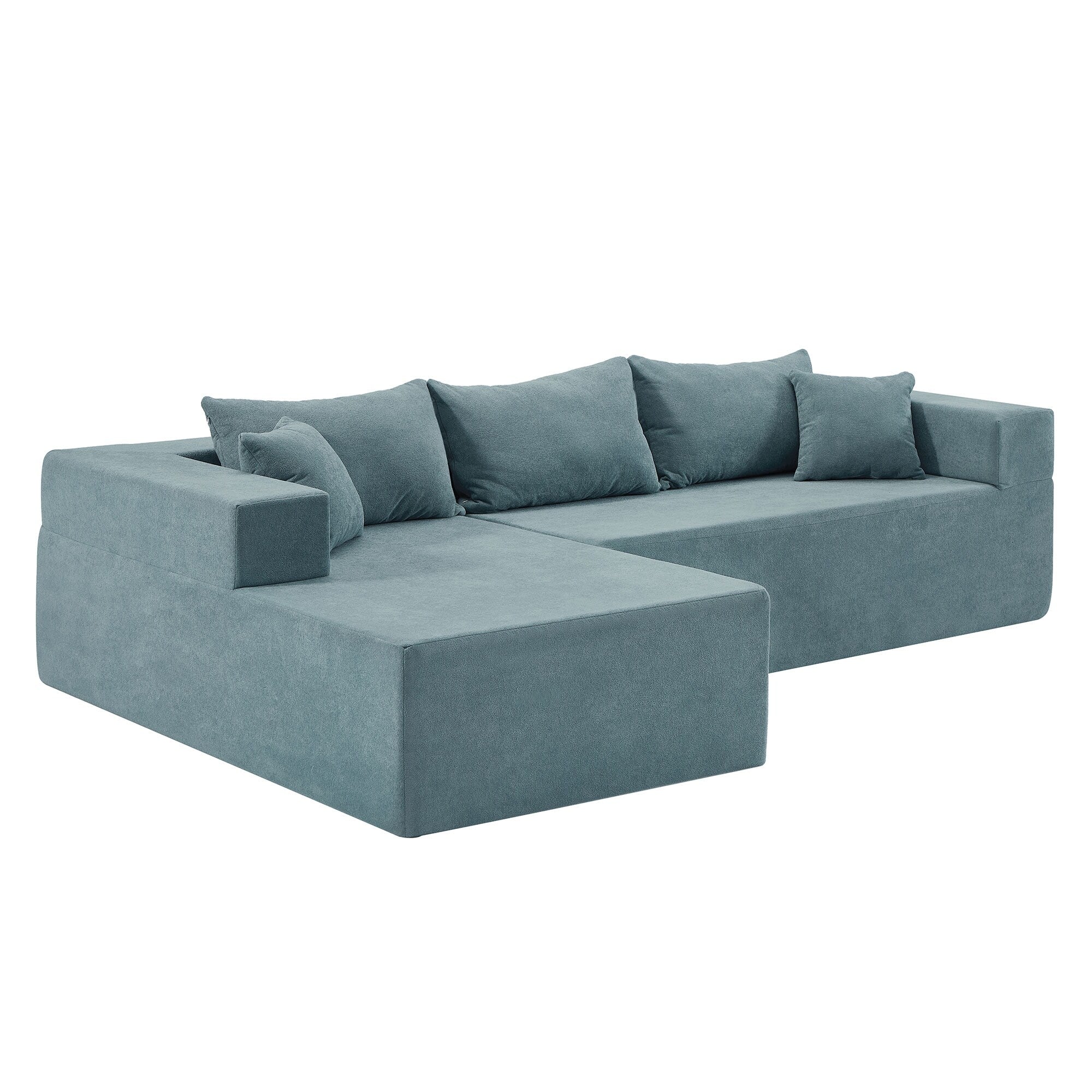 Canapé sectionnel en L en tissu bleu de 107,48 po avec méridienne, coussins de 16,53 po et combinaison gratuite de 2 pièces