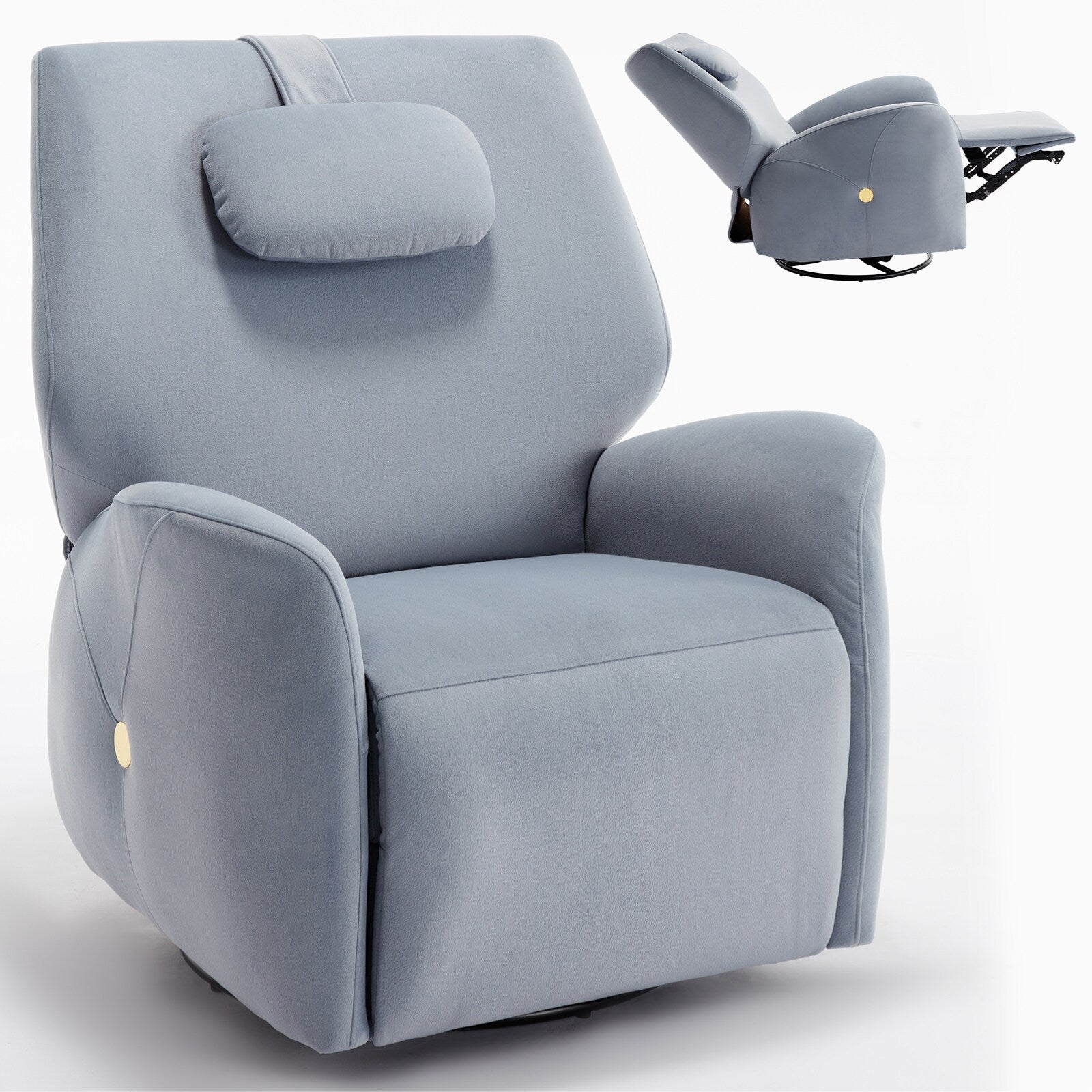 Fauteuil inclinable électrique pivotant à 270° bleu avec appui-tête, ports USB et Type-C et repose-pieds réglable
