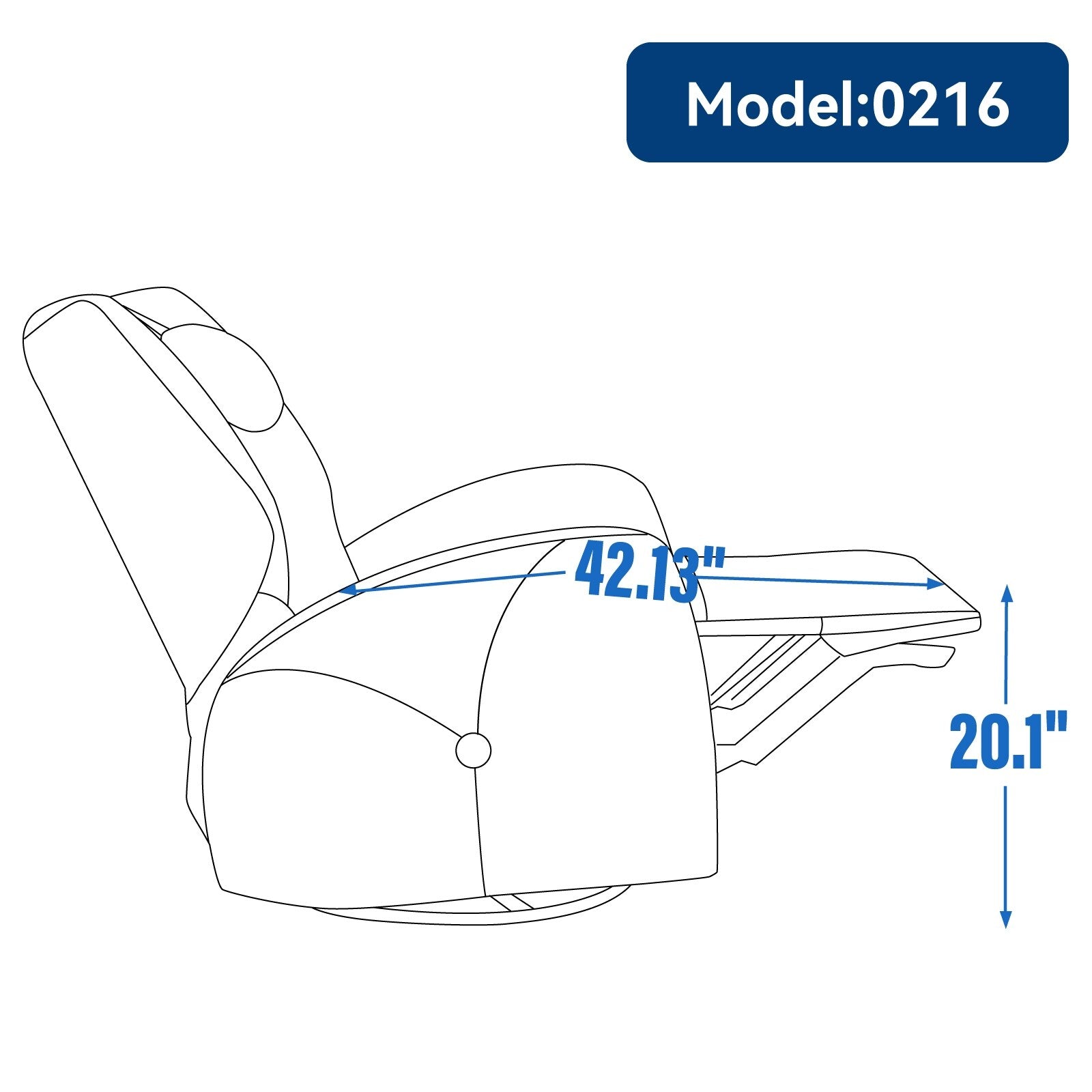 Fauteuil inclinable électrique pivotant à 270° bleu avec appui-tête, ports USB et Type-C et repose-pieds réglable