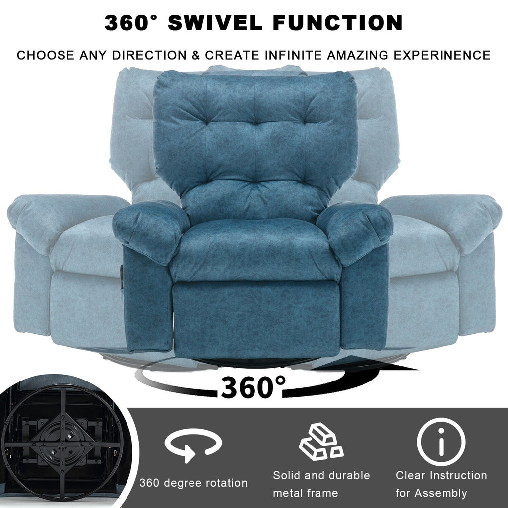 Fauteuil inclinable pivotant à 360° bleu avec massage par vibration, chauffage lombaire et poches latérales