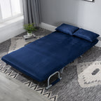 Canapé-lit convertible bleu 43,8" pliable 5 positions avec oreiller et cadre en acier pour le bureau à domicile