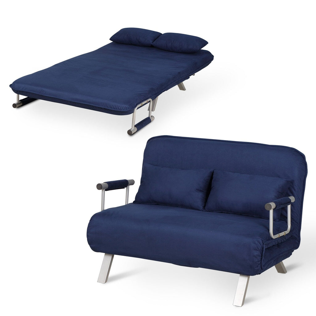 Canapé-lit convertible bleu 43,8" pliable 5 positions avec oreiller et cadre en acier pour le bureau à domicile