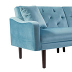 Canapé-lit 3 places en velours bleu 71 avec deux coussins décoratifs et structure en bois massif pour le salon