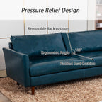 Canapé bleu en similicuir de style milieu de siècle de 80 pouces avec cadre en bois massif, coussins rembourrés et dossier amovible