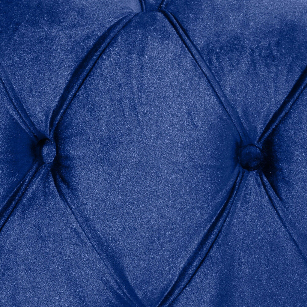 Canapé en velours bleu de 83,5 pouces avec capitonnage à boutons et accoudoirs larges