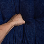 Canapé 3 places sectionnel en L en velours bleu 83 avec coussins en mousse souple, dossier et accoudoirs amovibles et pieds en métal