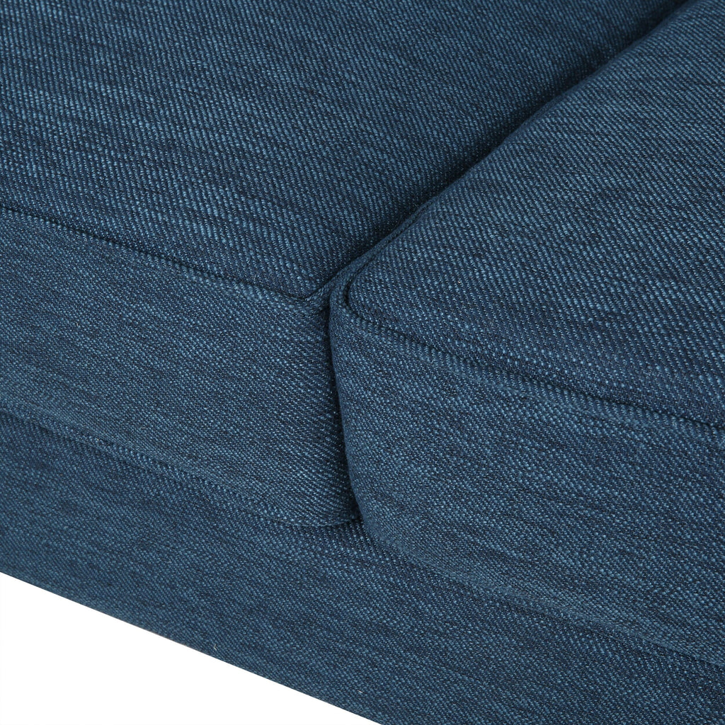 Canapé 3 places bleu en polyester 86 pouces avec dossier capitonné, pieds en bois massif et ressorts ensachés pour un style de vie moderne