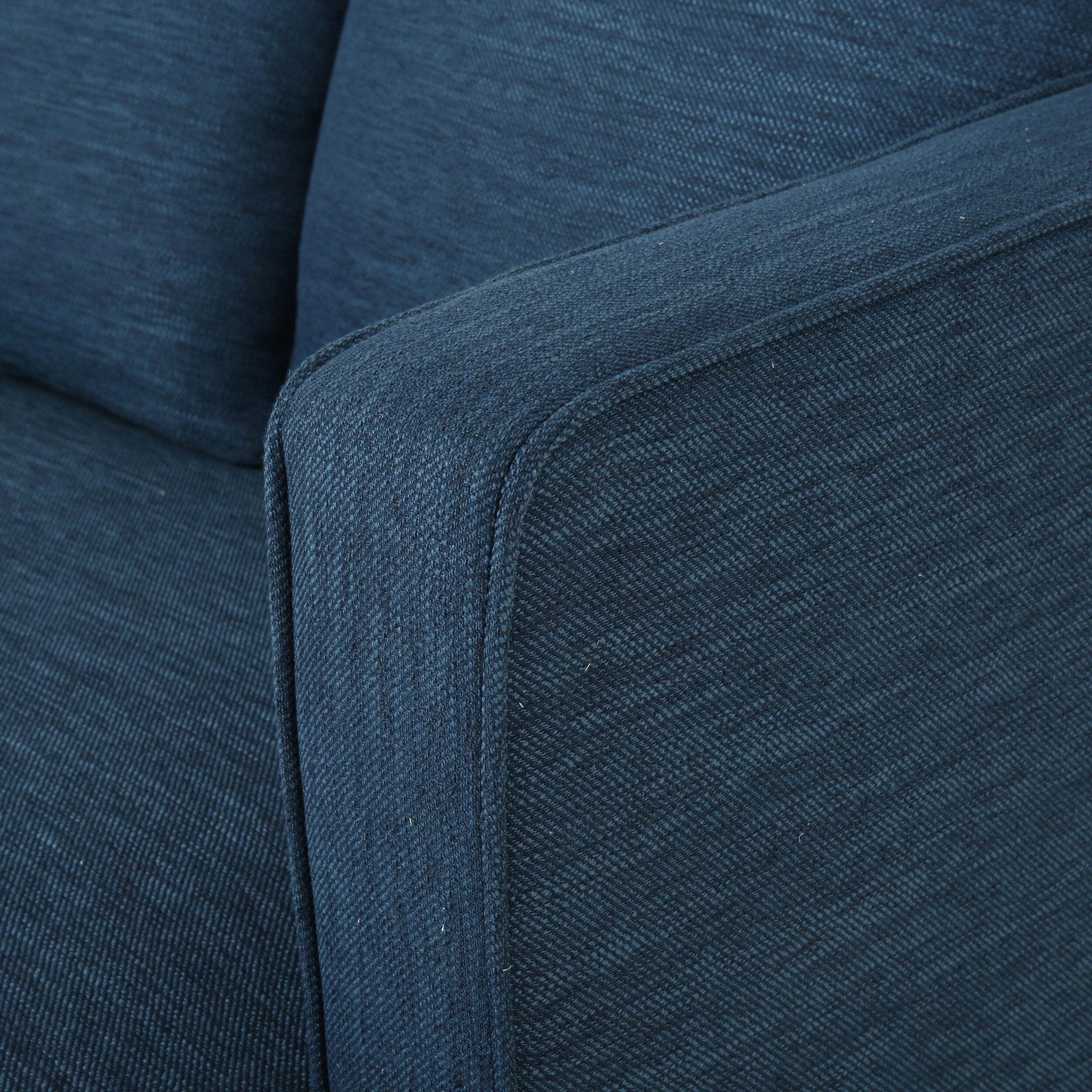 Canapé 3 places bleu en tissu polyester de 86 pouces avec pieds en bois massif, dossier capitonné et assise à ressorts ensachés