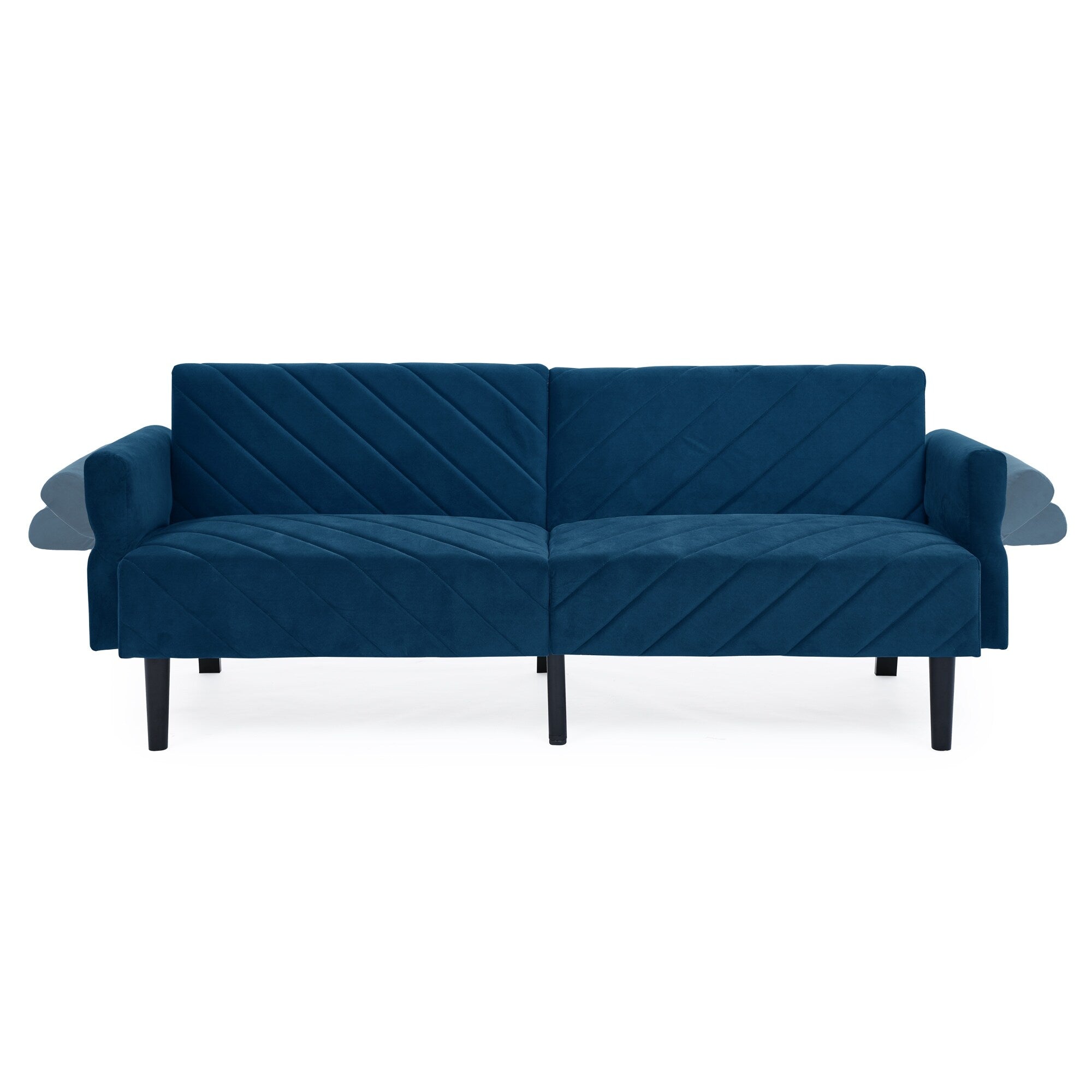 Canapé-lit futon convertible capitonné en velours bleu 87 avec accoudoirs réglables pour salon