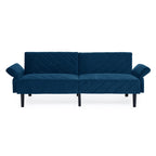 Canapé-lit futon convertible capitonné en velours bleu 87 avec accoudoirs réglables pour salon