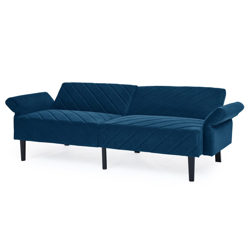 Canapé-lit futon convertible capitonné en velours bleu 87 avec accoudoirs réglables pour salon