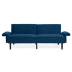 Canapé-lit futon convertible capitonné en velours bleu 87 avec accoudoirs réglables pour salon
