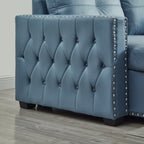 Canapé-lit convertible 3 places bleu 88'' en microfibre avec méridienne de rangement et fonction gigogne