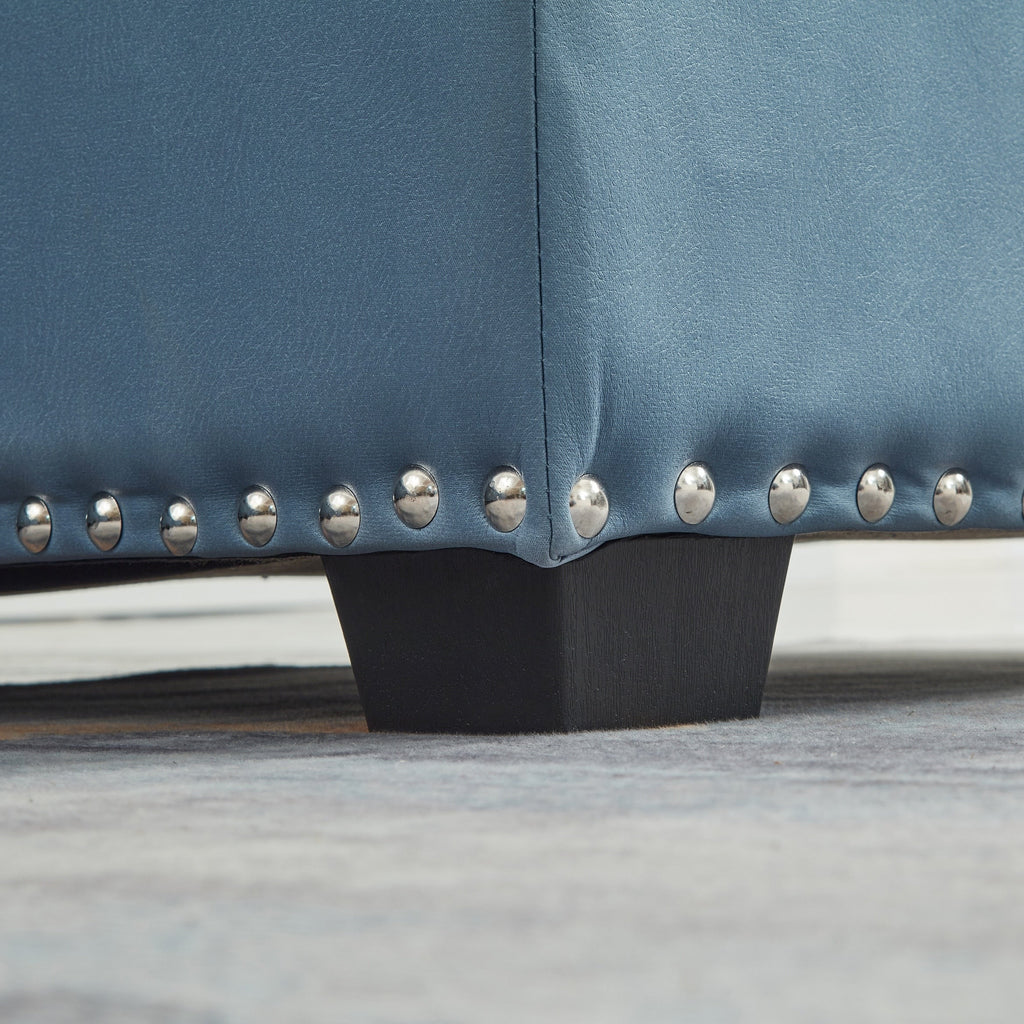 Canapé-lit convertible 3 places bleu en microfibre de 88 pouces avec méridienne de rangement, lit gigogne et coussin en éponge de haute qualité