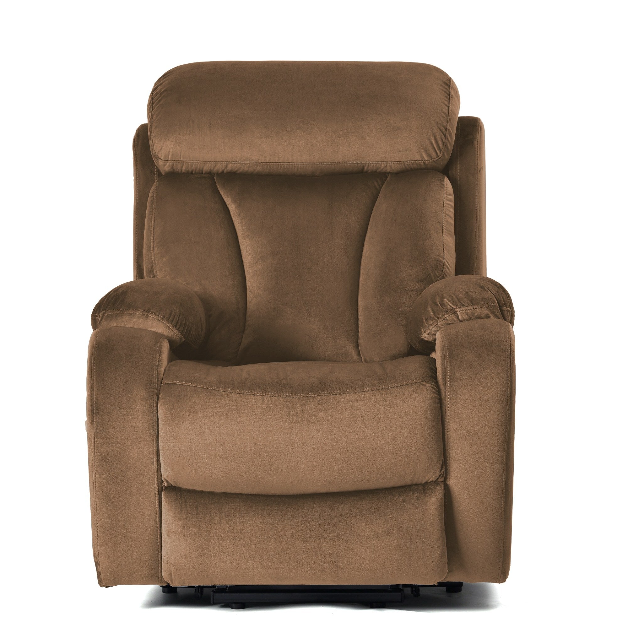 Fauteuil inclinable électrique en tissu antidérapant bleu pour personnes âgées, avec télécommande, design moelleux et poche de rangement latérale.