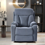 Fauteuil inclinable électrique en tissu antidérapant bleu pour personnes âgées, avec télécommande, design moelleux et poche de rangement latérale.