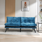 Canapé-lit futon convertible en chenille bleue