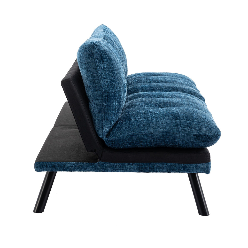 Canapé-lit futon convertible en chenille bleue
