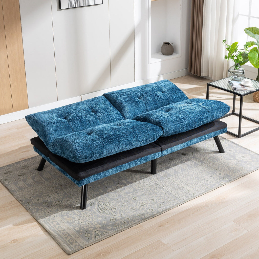 Canapé-lit futon convertible en chenille bleue