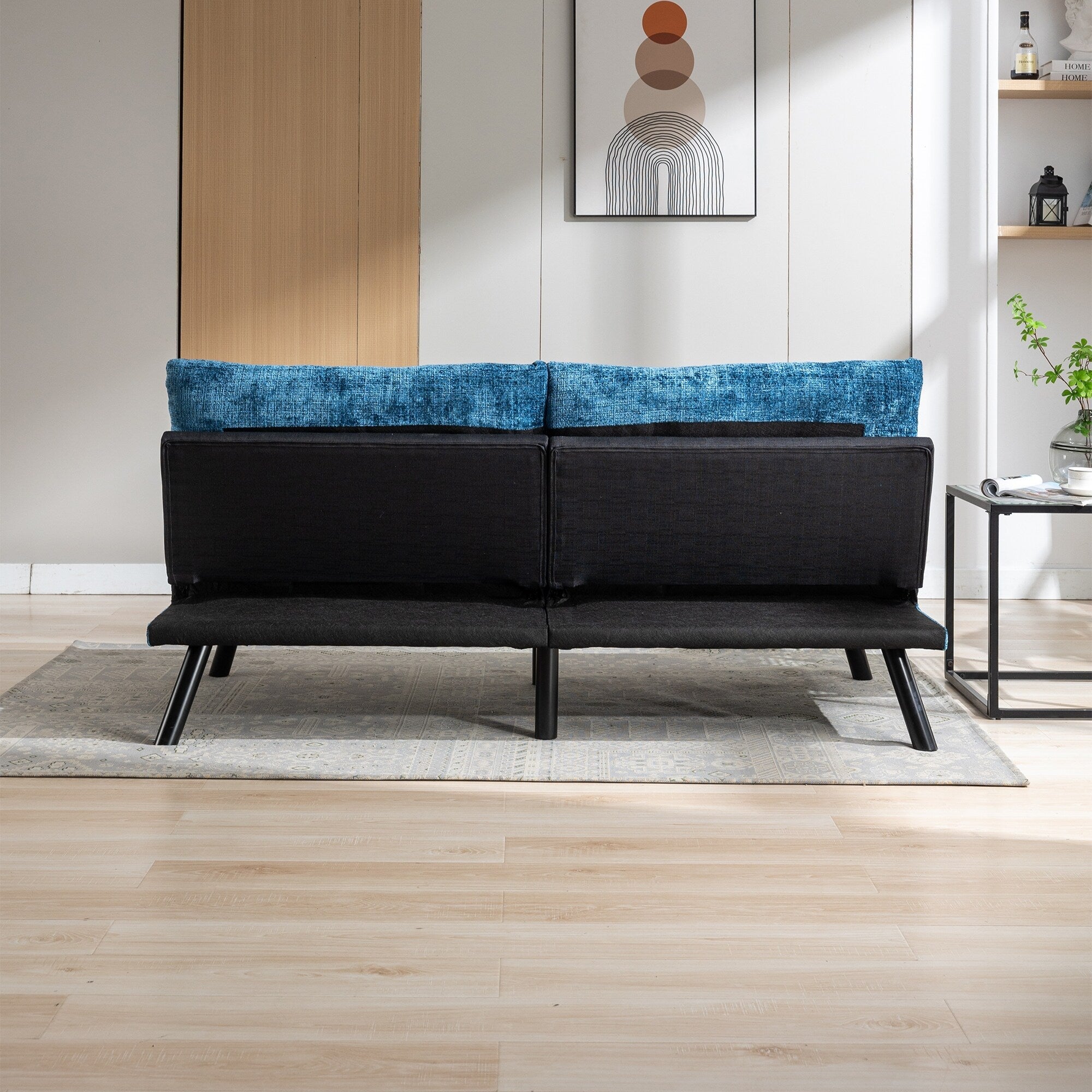 Canapé-lit futon convertible en chenille bleue