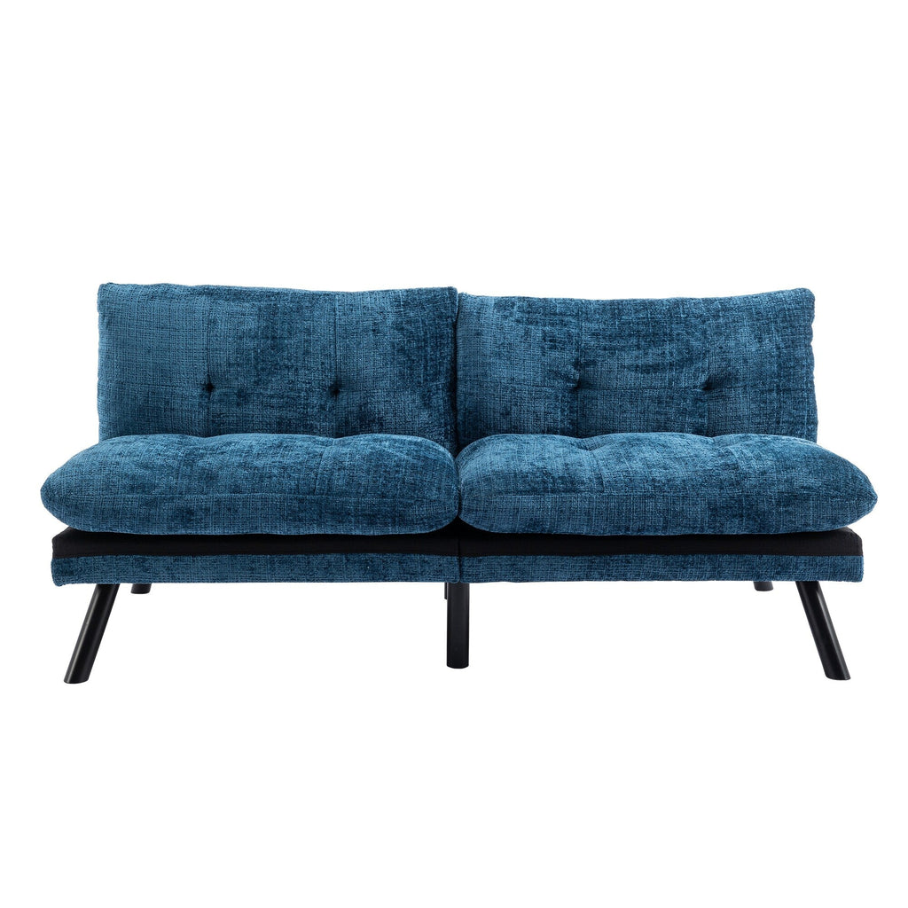 Canapé-lit futon convertible en chenille bleue