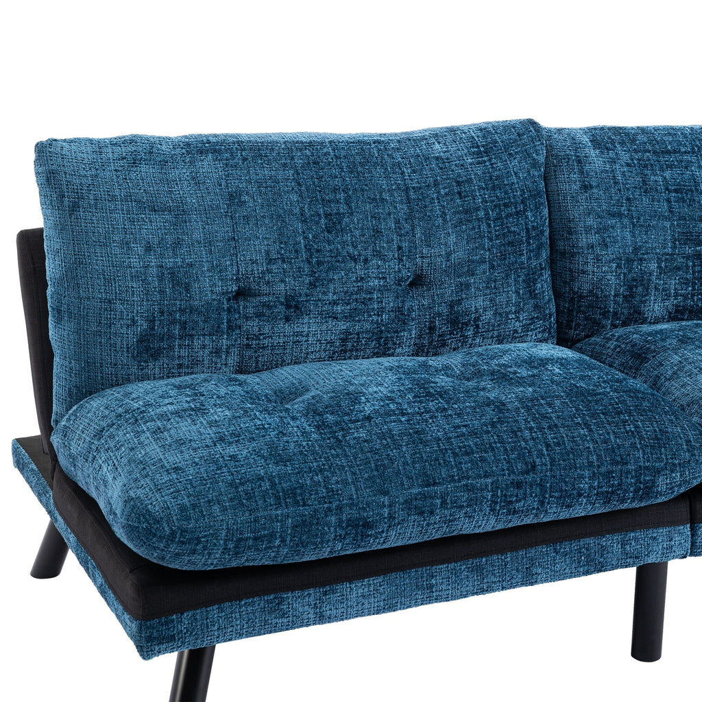 Canapé-lit futon convertible en chenille bleue