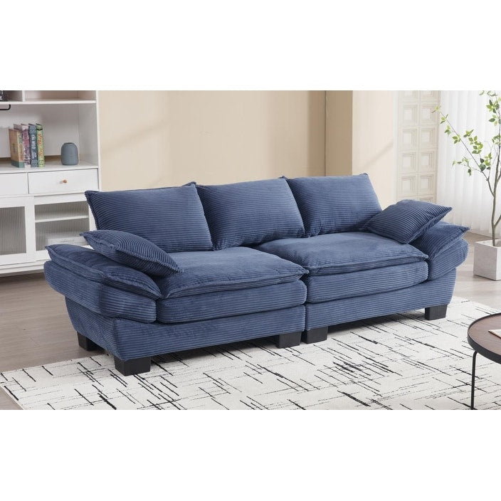 Canapé voilier 3 places en velours côtelé bleu