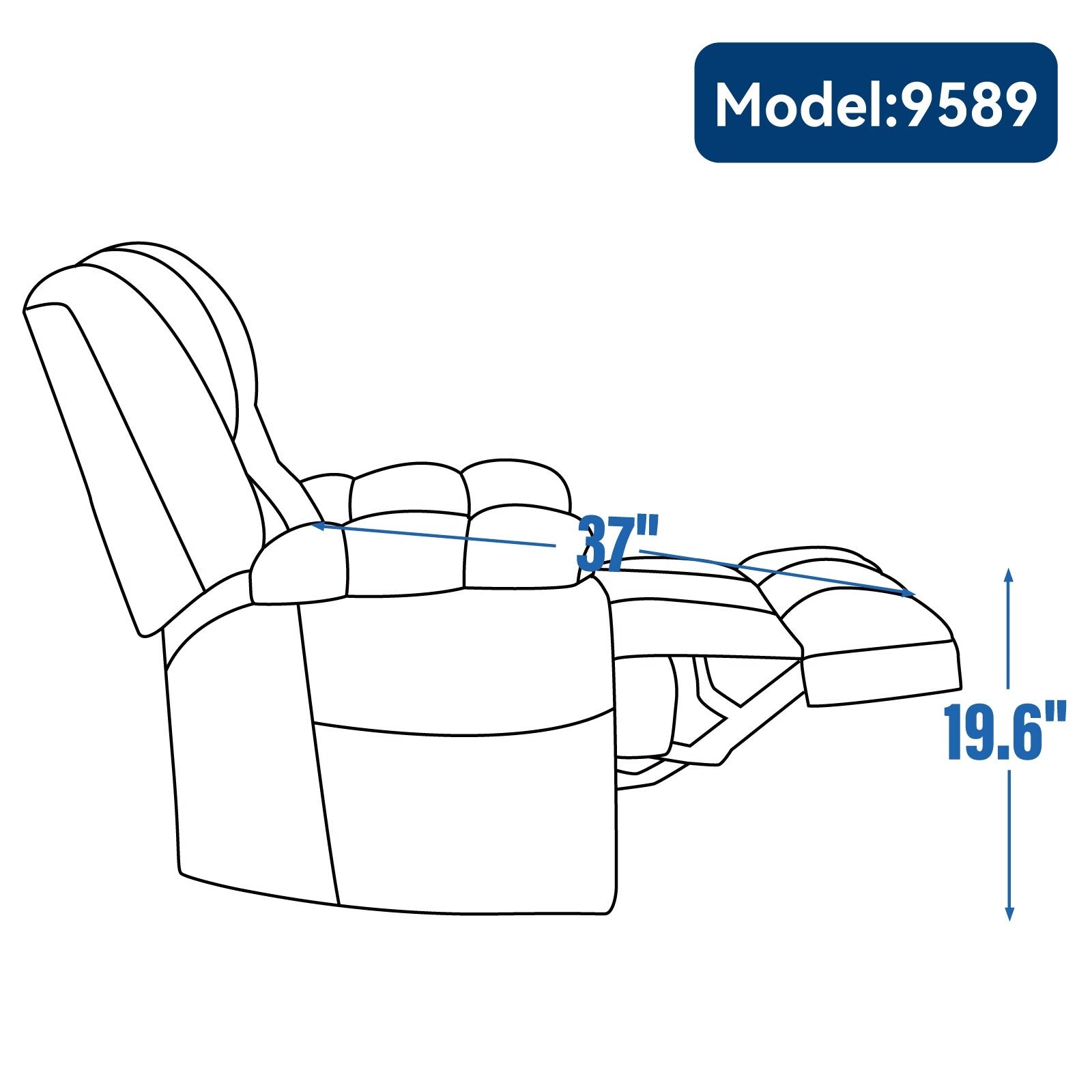 Fauteuil inclinable bleu à double moteur avec chauffage, massage, inclinaison infinie et support robuste jusqu'à 350 lb