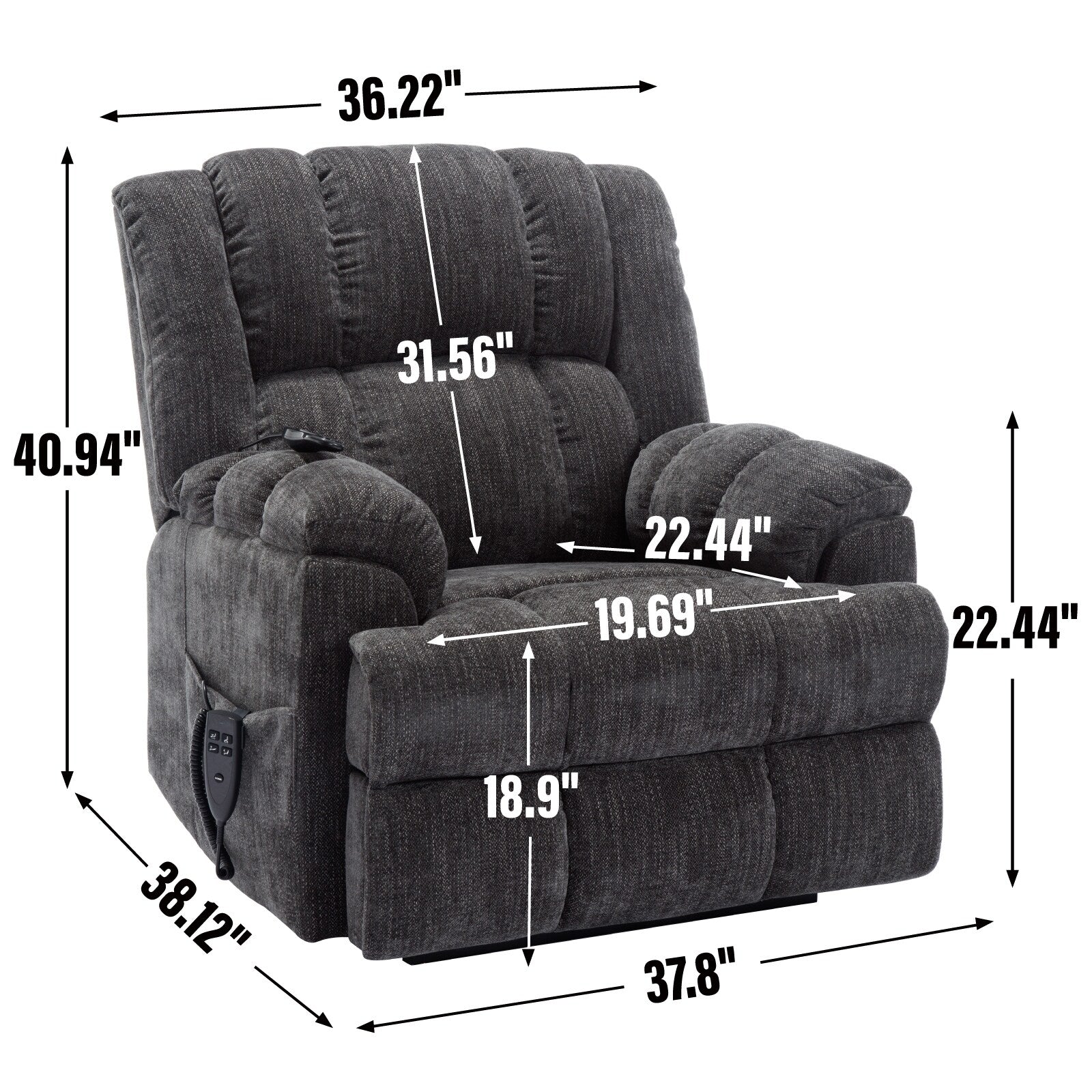 Fauteuil inclinable bleu à double moteur avec chauffage, massage, inclinaison infinie et support robuste jusqu'à 350 lb