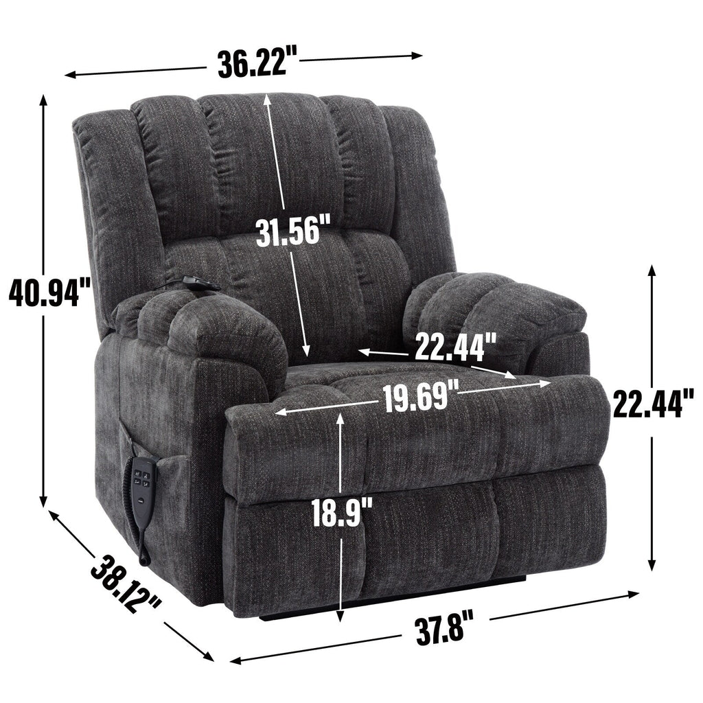 Fauteuil inclinable électrique à double moteur bleu avec chauffage, massage, positions infinies pour personnes âgées, support robuste jusqu'à 350 lb