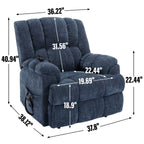 Fauteuil inclinable électrique bleu à double moteur avec chauffage, massage, inclinaison infinie et capacité de charge de 158 kg pour personnes âgées