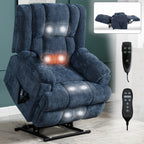 Fauteuil inclinable électrique bleu à double moteur avec chauffage, massage, inclinaison infinie et capacité de charge de 158 kg pour personnes âgées