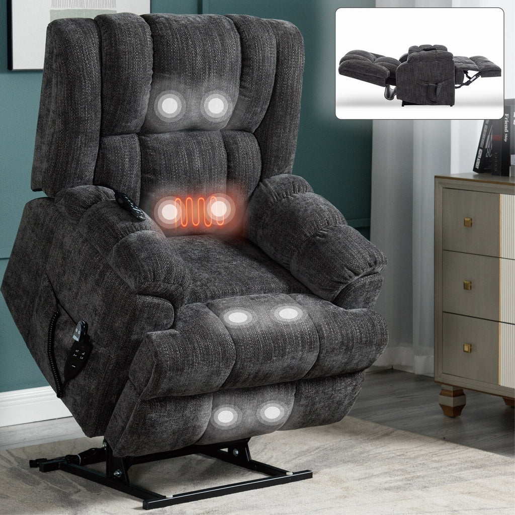 Fauteuil inclinable électrique bleu à double moteur avec chauffage, massage et soutien lombaire