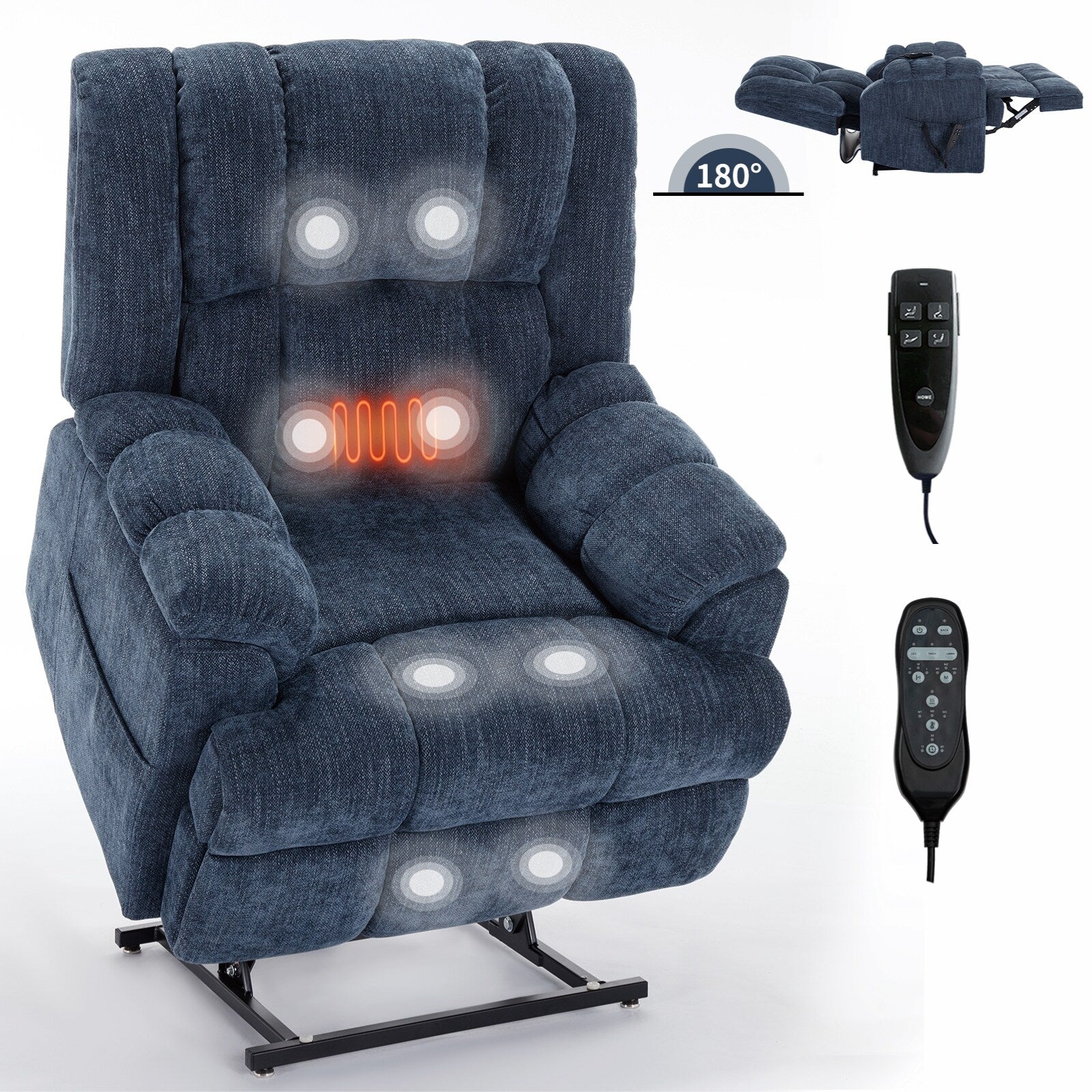 Fauteuil inclinable électrique bleu à double moteur avec massage et support robuste