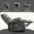Fauteuil inclinable électrique bleu avec chauffage, massage, options d'inclinaison infinies, ports USB et poches latérales