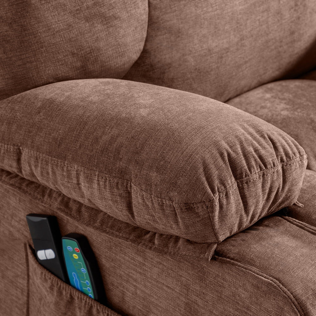 Fauteuil inclinable électrique bleu avec chauffage, massage, options d'inclinaison infinies, ports USB et poches latérales