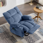 Fauteuil inclinable électrique bleu avec chauffage, massage, positions d'inclinaison infinies, ports USB et poches latérales