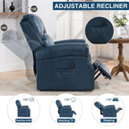 Fauteuil inclinable électrique bleu avec massage à 8 points, chauffage, ports USB et moteur OKIN silencieux pour plus de confort