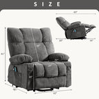 Fauteuil inclinable électrique bleu avec chauffage, massage, inclinaison infinie, chargement USB et poches latérales