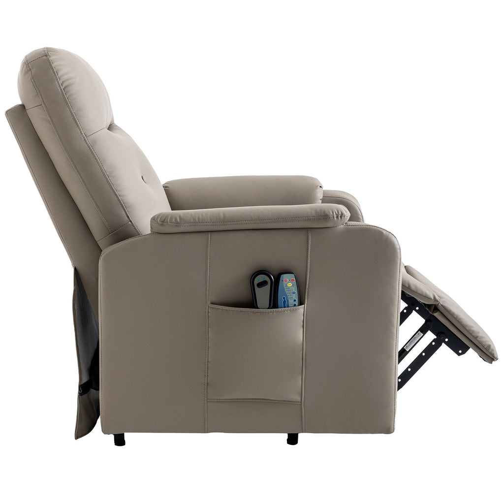 Fauteuil inclinable électrique bleu avec massage, chauffage et poches latérales, idéal pour les seniors et les adultes
