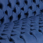 Canapé 3 places capitonné en similicuir bleu avec pieds en fer en forme de T