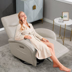 Fauteuil inclinable électrique en cuir véritable bleu avec pivot et chargement USB