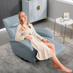 Fauteuil inclinable électrique en cuir véritable bleu avec pivot et chargement USB