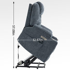 Fauteuil inclinable releveur bleu avec massage 8 points, chauffage lombaire, deux ports USB et porte-gobelets en acier inoxydable