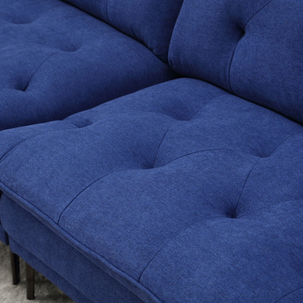 Canapé causeuse en lin bleu avec accoudoirs réglables