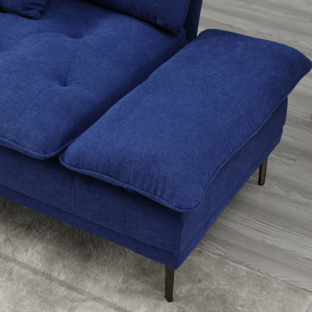 Canapé causeuse en lin bleu moderne 102.36 avec accoudoirs réglables et coussins capitonnés pour le salon