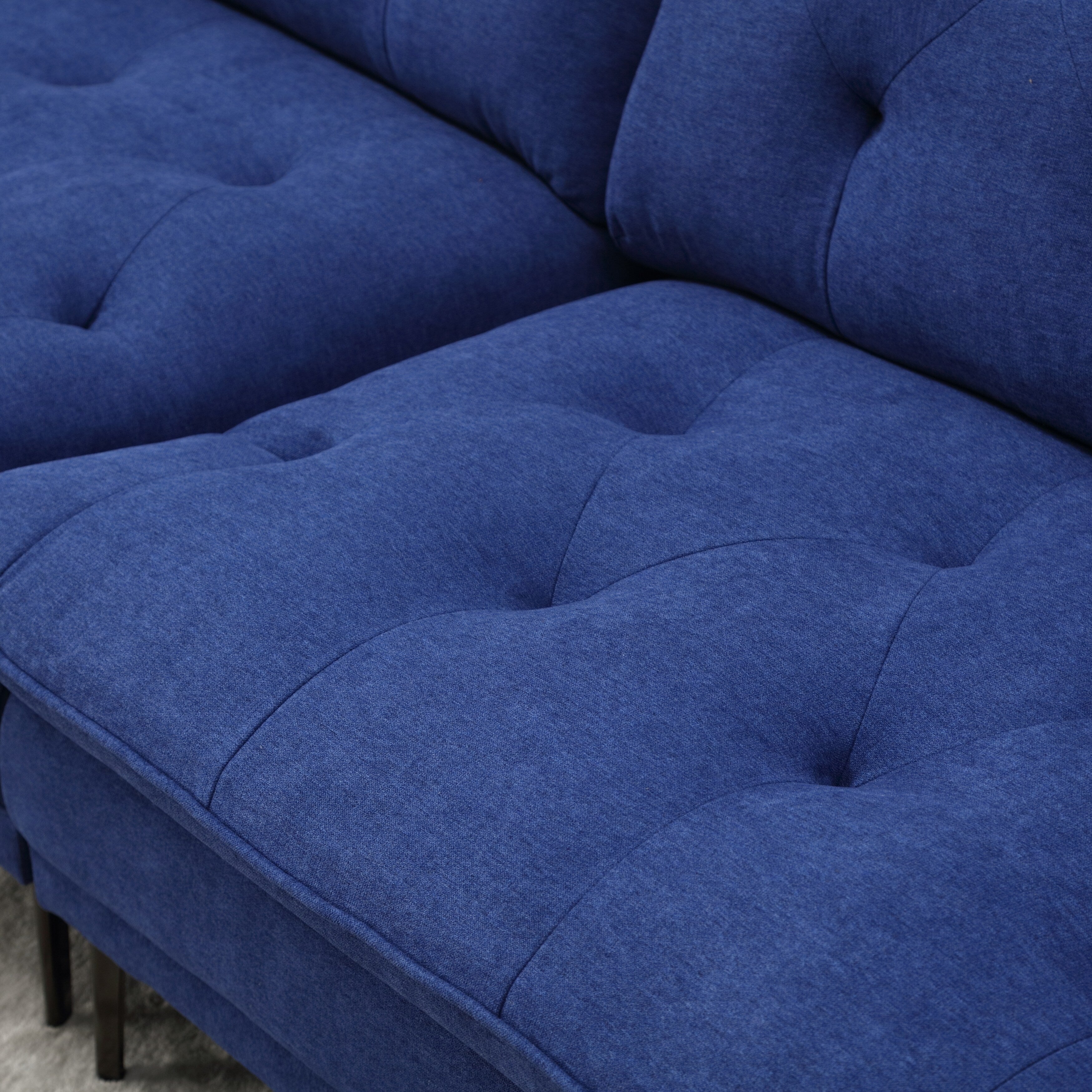 Canapé causeuse en lin bleu moderne 102.36 avec accoudoirs réglables et coussins capitonnés pour le salon