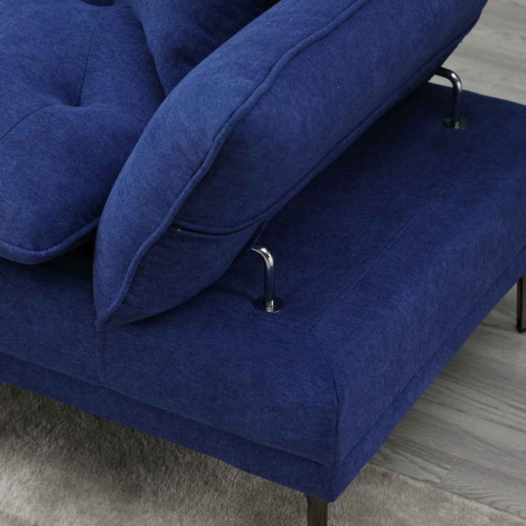 Canapé causeuse en lin bleu moderne 102.36 avec accoudoirs réglables et coussins capitonnés pour le salon