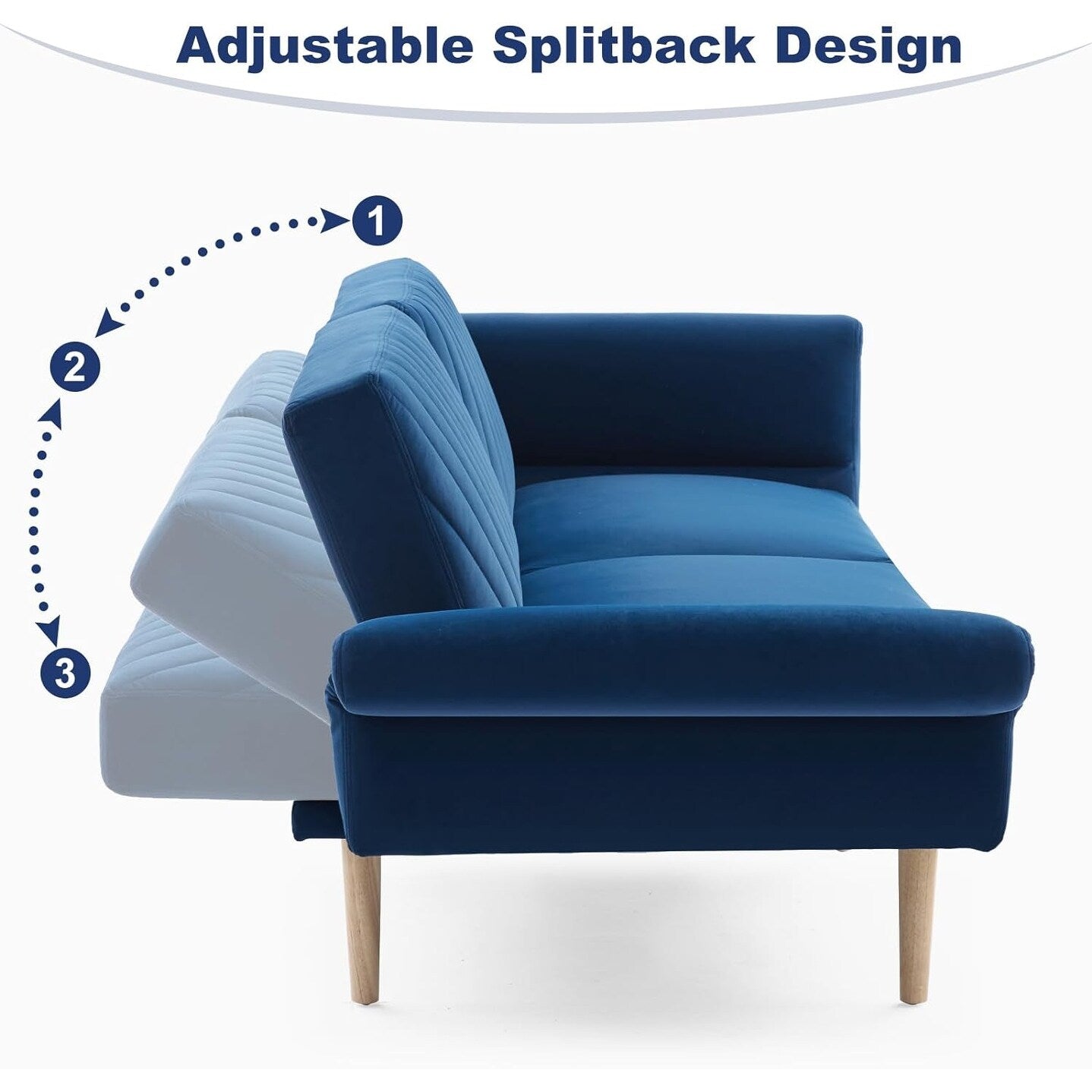 Canapé-lit convertible bleu moderne de 78 pouces avec 2 oreillers et dossier pour le salon